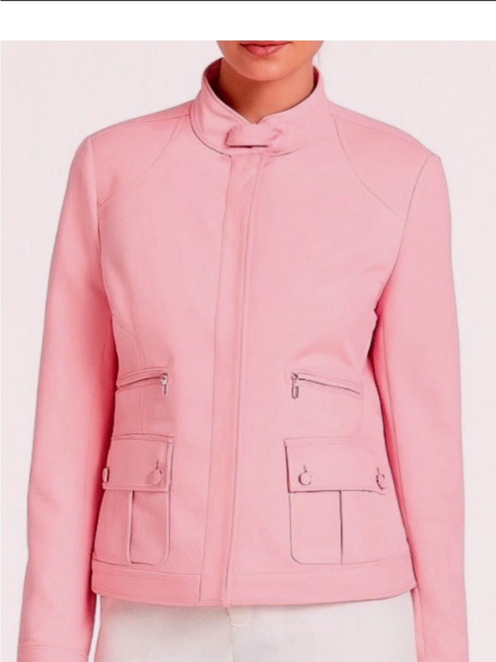 ST. JOHN Sport Pink/ peach  High Neck Zip Front Multi Pockets Moto Biker Jacket